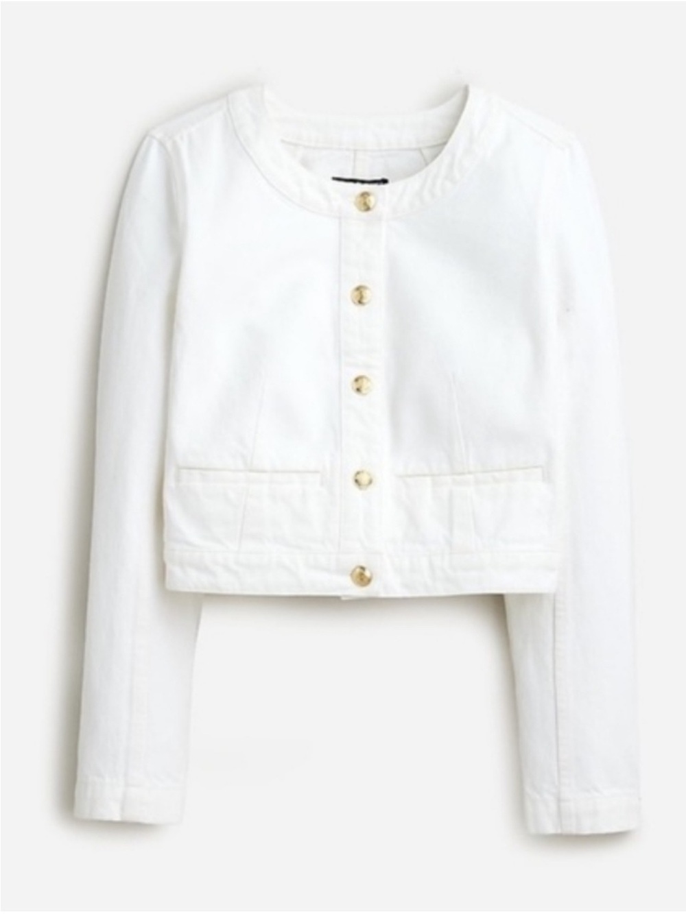 J. Crew White Scoop Neck Jean Jacket with Gold Buttons NWT 12